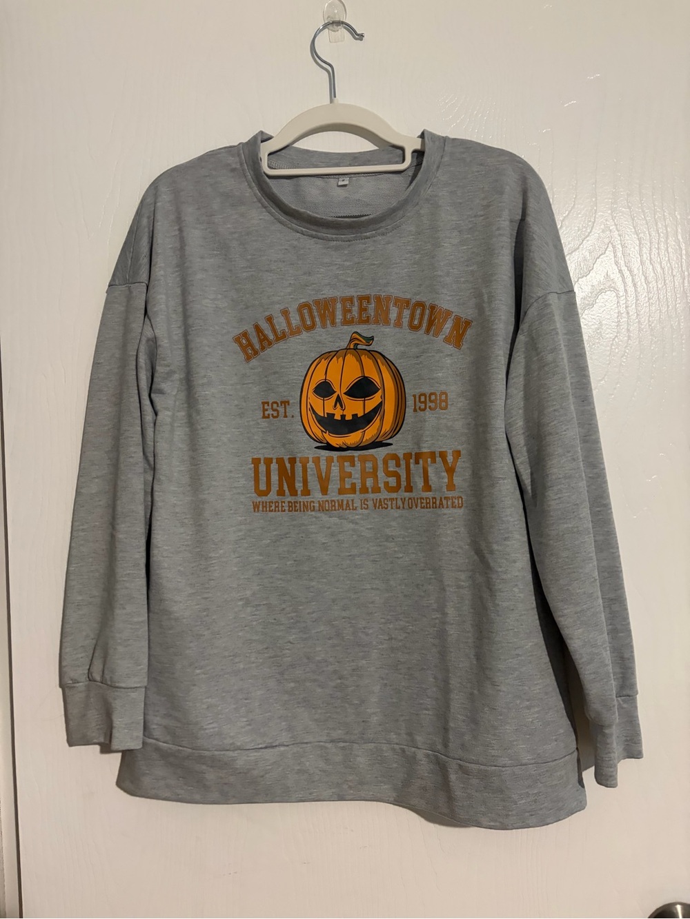 SHEIN Gray Crewneck Sweatshirt with Halloweentown graphic